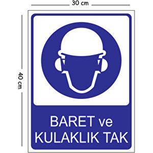 Metal Baret Ve Kulaklık Tak 30x40 Cm A3 Uyarı İş Güvenliği Levhası 30x40 cm