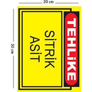 Metal Tehlike Sitrik Asit 20x30 Cm A4 Uyarı İş Güvenliği Levhası 20x30 cm