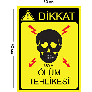 Metal Dikkat  380 V Ölüm Tehlikesi 30x40 Cm A3 Uyarı İş Güvenliği Levhası 30x40 cm
