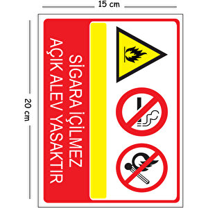 Metal Sigara İçilmez Açık Alev Yasaktır 15x20 Cm Uyarı İş Güvenliği Levhası 15x20 cm