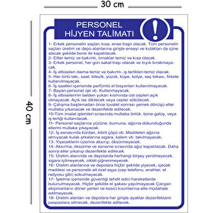 Metal Personel Hijyen Talimatı 30x40 Cm A3 Uyarı İş Güvenliği Levhası 30x40 cm