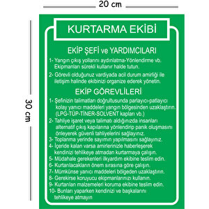 Metal Kurtarma Ekibi Ekip Şefi Ve Yardımcıları 20x30 Cm A4 Uyarı İş Güvenliği Levhası 20x30 cm