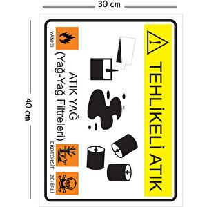 Metal Tehlikeli Atık Atık Yağ 30x40 Cm A3 Uyarı İş Güvenliği Levhası 30x40 cm