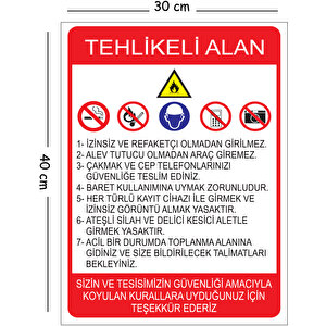 Metal Tehlikeli Alan 30x40 Cm A3 Uyarı İş Güvenliği Levhası 30x40 cm