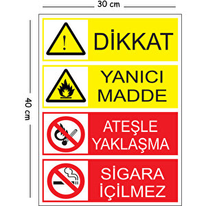 Metal Dikkat Yanıcı Madde Ateşle Yaklaşma Sigara İçmek Yasaktır 30x40 Cm A3 Uyarı İş Güvenliği Levha 30x40 cm