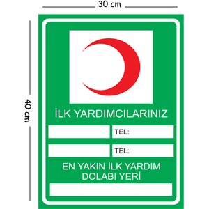 Metal İlk Yardımcılarınız En Yakın İlk Yardım Dolabı Yeri 30x40 Cm A3 Uyarı İş Güvenliği Levhası 30x40 cm