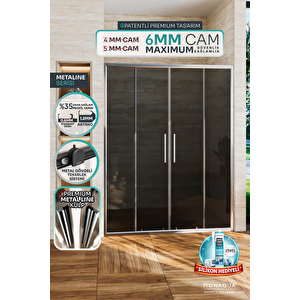 Arteko Metaline 2 Sabit 2 Kayar Duşakabin - Parlak Profil 6 Mm Temperli Füme Cam 148x189 cm