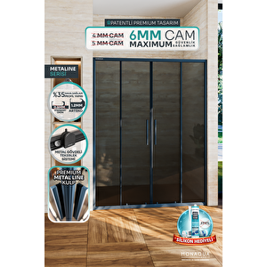 Arteko Metaline 2 Sabit 2 Kayar Duşakabin - Antrasit Profil 6 Mm Temperli Füme Cam 171x189 cm