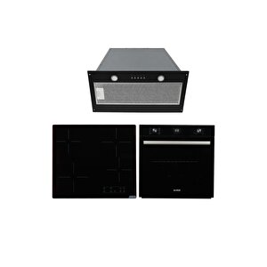 Nova 615 Siyah Elektrikli Gömme Aspiratörlü 3' Lü Ankastre Set(f9(52cm)-vi̇tro-mfa615)