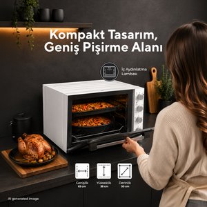 Kumtel Piliç Çevirmeli 71 Litre Midi Fırın Lx-9645 Beyaz