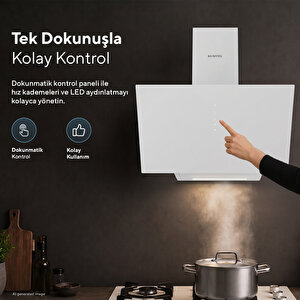 Da6-825 Beyaz Dokunmatik Cam Davlumbaz