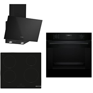 Indüksiyon Ocaklı Siyah 3 Lü Ankastre Set 635 ( Hua717ba0t - Pue611bb5e - Dwk63pj60t ) - Buhar Destekli