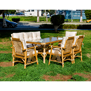 7 Kişilik Bambu Bahçe Balkon Teras Masa Takımı