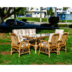 7 Kişilik Bambu Bahçe Balkon Teras Masa Takımı