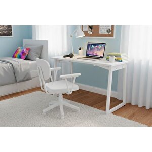 Bi̇ga Ofi̇s Masasi Ve Deni̇z Kollu Sandalye Set, Beyaz, 60x120 Cm