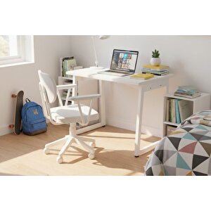 Bi̇ga Ofi̇s Masasi Ve Deni̇z Kollu Sandalye Set, Beyaz, 60x90 Cm