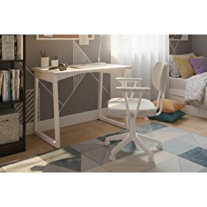 Bi̇ga Ofi̇s Masasi Ve Deni̇z Kollu Sandalye Set, Kirçilli Gri̇, 60x90 Cm