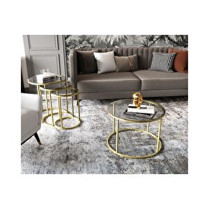 Royal Orta Ve Zi̇gon Sehpa Seti̇, Şeffa Cam, Gold