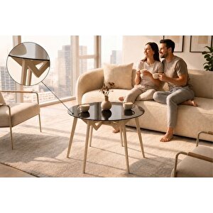 Vertex Örümcek Ayakli Temperli̇ Cam Sehpa, Bej, 50x60