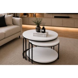 Orlena İki̇li̇ Yavrulu Rafli Orta Sehpa Lenka Beyaz Si̇yah