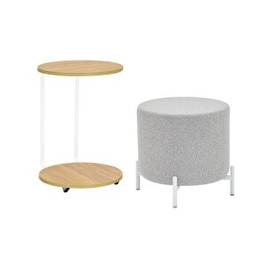 Çok Amaçli Metal C Sehpa Puf Seti̇, Açik Gri̇