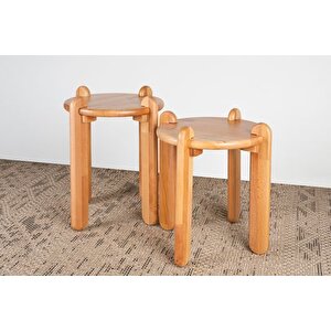 Lumo Masi̇f Kayin Ahşap İki̇li̇ Yan Sehpa , Natural