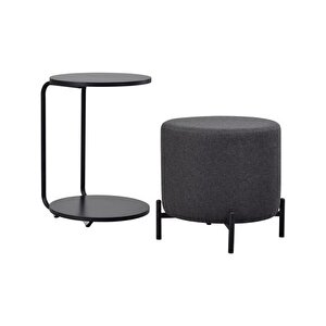 Çok Amaçli Metal C Sehpa Puf Seti̇, Teddy Gri̇