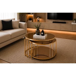 Orlena İki̇li̇ Yavrulu Rafli Orta Sehpa Lenka Bronz Ayna Gold