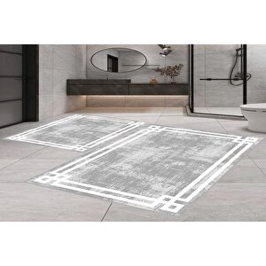 Di̇ji̇tal Baski, Kaymaz Taban İki̇li̇ Banyo Paspasi 100x60 + 60x50 Cm  Rvg5-0495