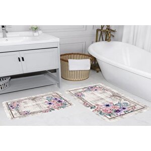 Di̇ji̇tal Baski, Kaymaz Taban İki̇li̇ Banyo Paspasi 100x60 + 60x50 Cm  Rvg5066