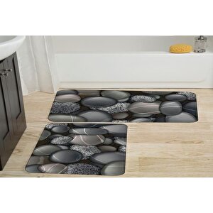 Di̇ji̇tal Baski, Kaymaz Taban İki̇li̇ Banyo Paspasi 100x60 + 60x50 Cm  Rvg5028