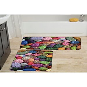 Kaymaz Taban Di̇ji̇tal Baski İki̇li̇ Banyo Paspasi, 100x60 + 60x50 Cm  Rvg5016