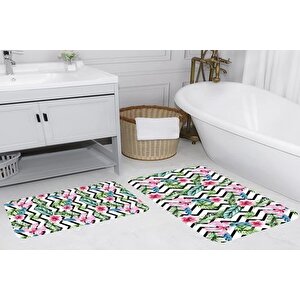 Di̇ji̇tal Baski, Kaymaz Taban İki̇li̇ Banyo Paspasi 100x60 + 60x50 Cm  Rvg5113