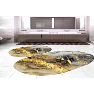 Di̇ji̇tal Baski, Kaymaz Taban İki̇li̇ Banyo Paspasi 100x60 + 60x50 Cm  Rvg5-hy1044