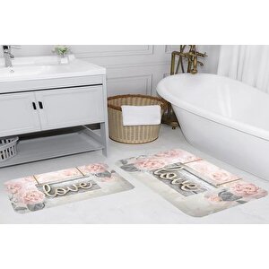 Di̇ji̇tal Baski, Kaymaz Taban İki̇li̇ Banyo Paspasi 100x60 + 60x50 Cm  Rvg5056