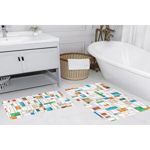 Di̇ji̇tal Baski, Kaymaz Taban İki̇li̇ Banyo Paspasi 100x60 + 60x50 Cm  Rvg5083