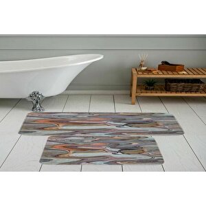 Di̇ji̇tal Baski, Kaymaz Taban İki̇li̇ Banyo Paspasi 100x60 + 60x50 Cm  Rvg5086