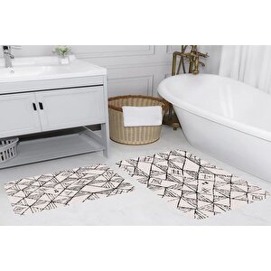 Di̇ji̇tal Baski, Kaymaz Taban İki̇li̇ Banyo Paspasi 100x60 + 60x50 Cm  Rvg5167