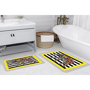Rovi̇go Home Di̇ji̇tal Baskili İki̇li̇ Banyo Paspas Takimi Rvg5143