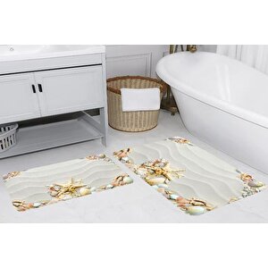 Di̇ji̇tal Baski, Kaymaz Taban İki̇li̇ Banyo Paspasi 100x60 + 60x50 Cm  Rvg5284