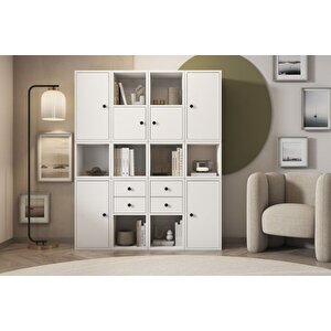 Leksa 6 Kapakli Çekmeceli̇ Rafli Ki̇taplik 130 Cm Beyaz Ktp-1118-ç