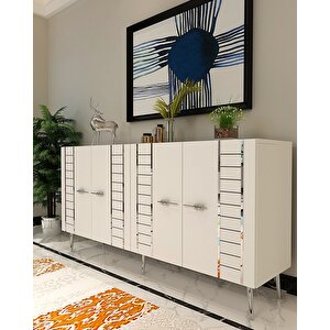 Kb-150 İmre Konsol, Çok Amaçlı Dolap, Kahve Köşesi Beyaz Gümüş