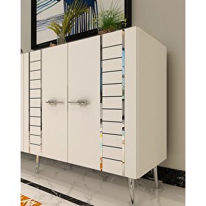 Kb-150 İmre Konsol, Çok Amaçlı Dolap, Kahve Köşesi Beyaz Gümüş