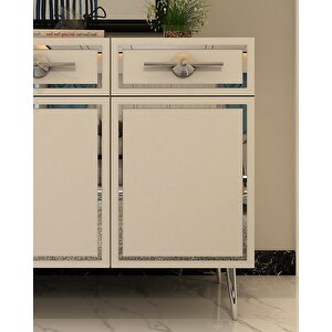 Kb-150 Belly Konsol, Çok Amaçlı Dolap, Kahve Köşesi Beyaz Gümüş