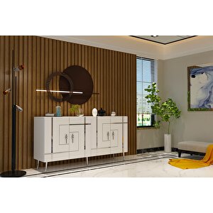 Kb-150 Line Konsol, Çok Amaçlı Dolap, Kahve Köşesi Beyaz Gümüş