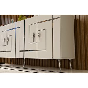 Kb-150 Line Konsol, Çok Amaçlı Dolap, Kahve Köşesi Beyaz Gümüş