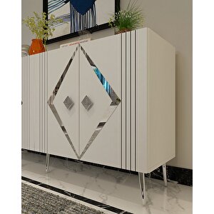 Kb-150 Domi̇no Konsol, Çok Amaçlı Dolap, Kahve Köşesi Beyaz Gümüş