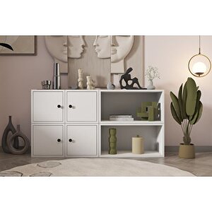 Consola Modüler Kapakli & Açik Rafli Konsol  133 Cm - Beyaz-nrg-kns-1021