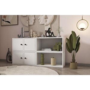 Consola Modüler Kapakli & Açik Rafli Konsol  133 Cm - Beyaz-nrg-kns-1021