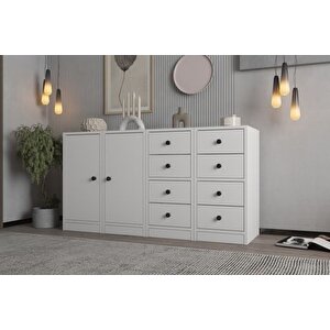 Consola Dolapli Çekmeceli̇ Konsol Beyaz 130 Cm Kns-1040-ç